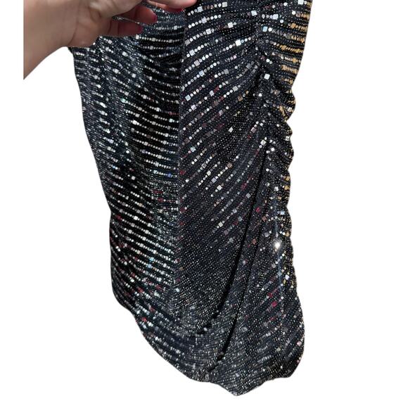 Avenue black & silver shiny sparkle flutter sleeve blouse with rouching 18/20 2X - Picture 6 of 8